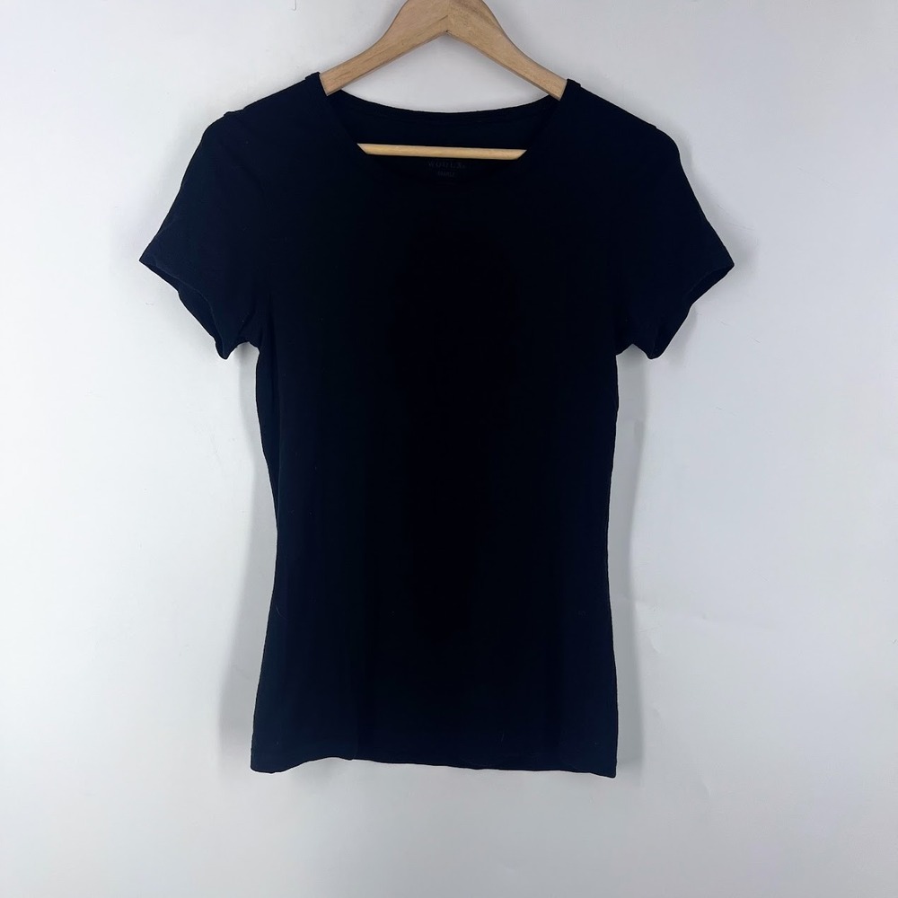 Woolx Womens Black Merino Wool Blend Short Sleeve Crew Neck T-Shirt Size Small